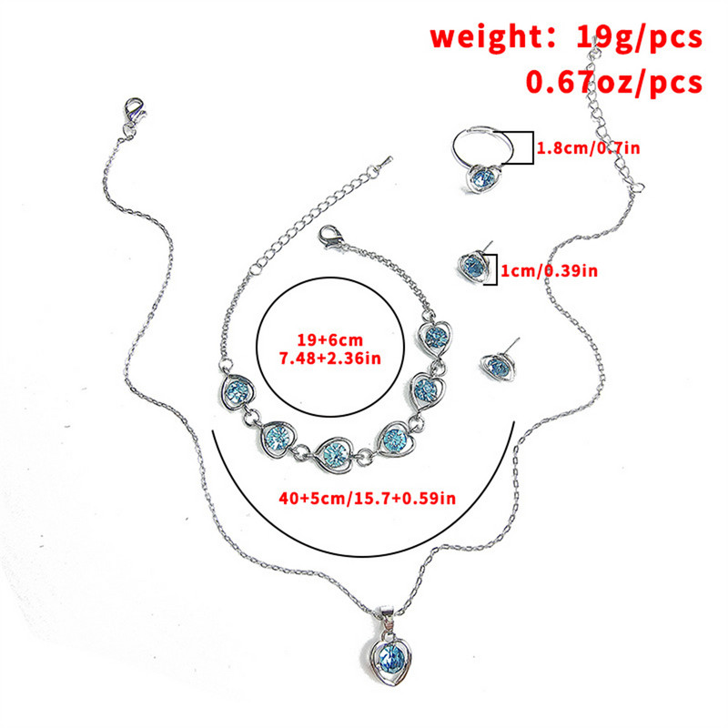 Luxus 4 db kivágott szív színű cirkon fülbevaló karkötő nyaklánc gyűrű szett nőknek divat eljegyzési parti ékszer ajándék