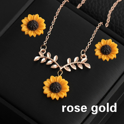 3/5 buc/set Coliere cu pandantive Cercei Brățară Set de inele Set de bijuterii floarea-soarelui Moda de vară Accesorii de bijuterii pentru femei Inel de flori