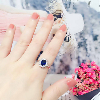 Със сертификат Princess Cut 3.2ct Създаден пръстен със син сапфир Оригинални сребърни цветни талисмани Годежни бижута Пръстени за жени