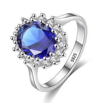 With Certificate Princess Cut 3.2ct Created Blue Sapphire Ring Original Γυναικεία κοσμήματα δαχτυλίδια αρραβώνων σε ασημί χρώμα