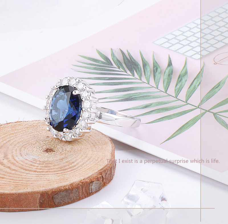 With Certificate Princess Cut 3.2ct Created Blue Sapphire Ring Original Γυναικεία κοσμήματα δαχτυλίδια αρραβώνων σε ασημί χρώμα