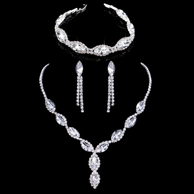 BLIJERY Seturi de bijuterii de nuntă din cristal albastru regal elegant, cu strasuri, colier cu ciucuri lungi, cercei, brăţară, seturi de bijuterii de mireasă
