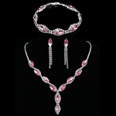 BLIJERY Seturi de bijuterii de nuntă din cristal albastru regal elegant, cu strasuri, colier cu ciucuri lungi, cercei, brăţară, seturi de bijuterii de mireasă