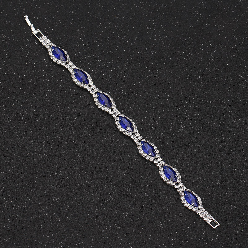 BLIJERY Seturi de bijuterii de nuntă din cristal albastru regal elegant, cu strasuri, colier cu ciucuri lungi, cercei, brăţară, seturi de bijuterii de mireasă