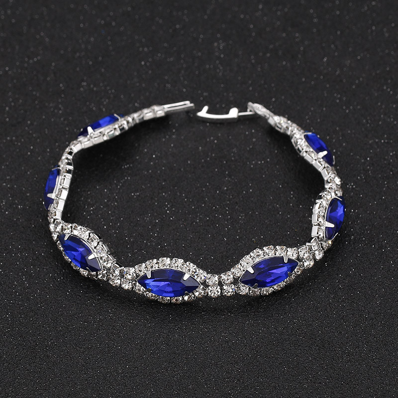 BLIJERY Seturi de bijuterii de nuntă din cristal albastru regal elegant, cu strasuri, colier cu ciucuri lungi, cercei, brăţară, seturi de bijuterii de mireasă