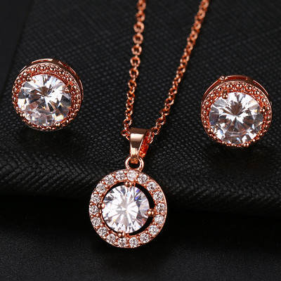 2020-as divatos luxus kerek cirkon női ékszerkészletek ezüst színű kristály fülbevalókkal és nyakláncos esküvői szett bulihoz