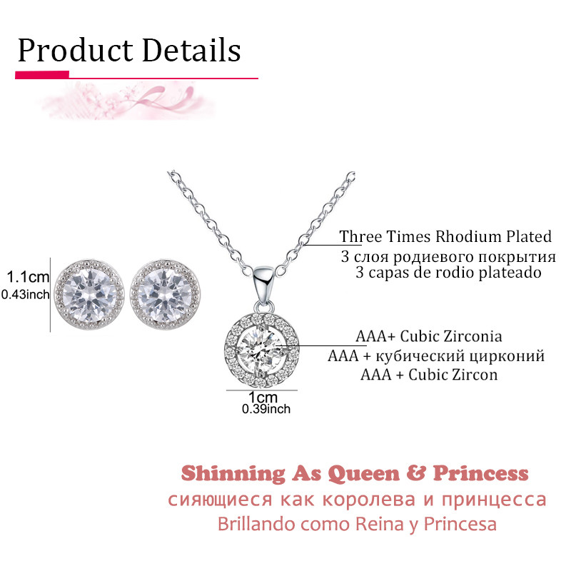 2020-as divatos luxus kerek cirkon női ékszerkészletek ezüst színű kristály fülbevalókkal és nyakláncos esküvői szett bulihoz