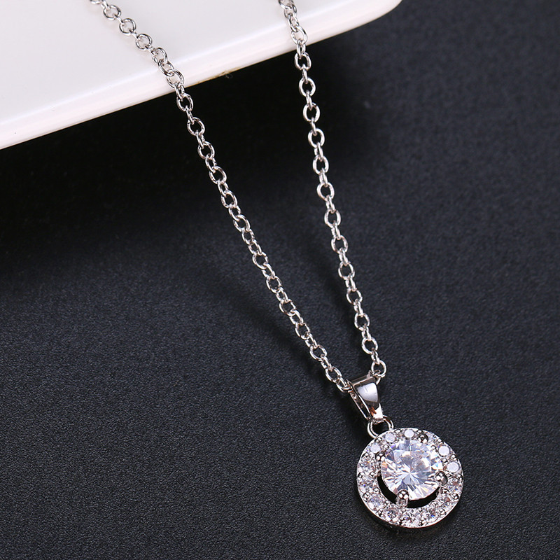 2020-as divatos luxus kerek cirkon női ékszerkészletek ezüst színű kristály fülbevalókkal és nyakláncos esküvői szett bulihoz