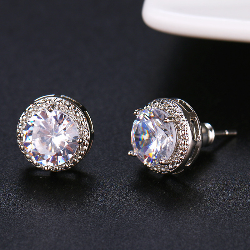 2020-as divatos luxus kerek cirkon női ékszerkészletek ezüst színű kristály fülbevalókkal és nyakláncos esküvői szett bulihoz