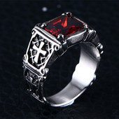Personalitate la modă rafinat roșu zircon model cruce inel farmecul bărbați petrecere bijuterii accesorii cadou amuletă