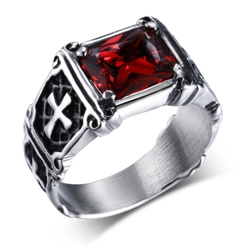 Personalitate la modă rafinat roșu zircon model cruce inel farmecul bărbați petrecere bijuterii accesorii cadou amuletă