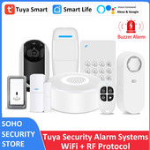 Tuya Smart WiFi RF sirēna Alexa Google drošības signalizācijas sistēmas PIR durvju sensors tastatūra durvju zvans ūdens detektors SOS 3MP IP kamera