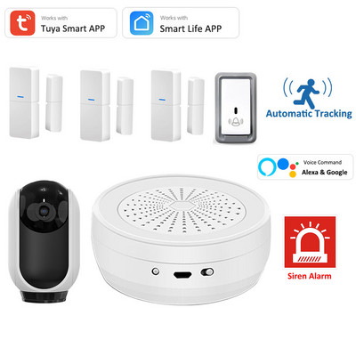 Tuya Smart WiFi RF sirēna Alexa Google drošības signalizācijas sistēmas PIR durvju sensors tastatūra durvju zvans ūdens detektors SOS 3MP IP kamera