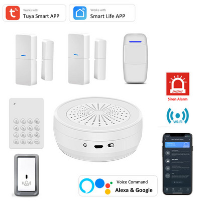 Tuya Smart WiFi RF sirēna Alexa Google drošības signalizācijas sistēmas PIR durvju sensors tastatūra durvju zvans ūdens detektors SOS 3MP IP kamera