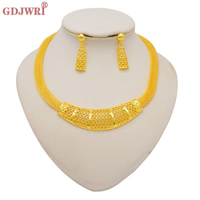 Finom afrikai Dubai arany színű ékszerek nőknek lányoknak menyasszonyi bojt virág medál nyaklánc fülbevaló ékszer szett parti ajándék