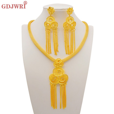 Finom afrikai Dubai arany színű ékszerek nőknek lányoknak menyasszonyi bojt virág medál nyaklánc fülbevaló ékszer szett parti ajándék
