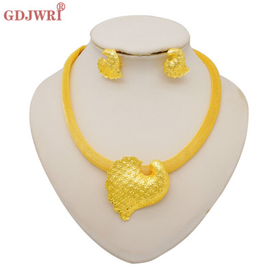 Finom afrikai Dubai arany színű ékszerek nőknek lányoknak menyasszonyi bojt virág medál nyaklánc fülbevaló ékszer szett parti ajándék