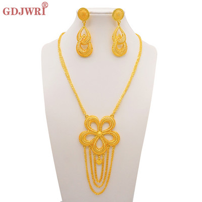Finom afrikai Dubai arany színű ékszerek nőknek lányoknak menyasszonyi bojt virág medál nyaklánc fülbevaló ékszer szett parti ajándék