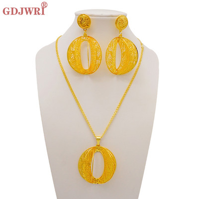 Finom afrikai Dubai arany színű ékszerek nőknek lányoknak menyasszonyi bojt virág medál nyaklánc fülbevaló ékszer szett parti ajándék