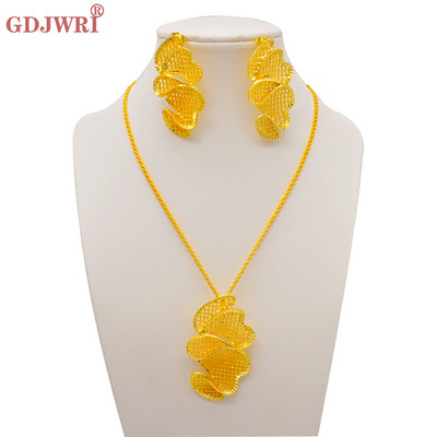 Finom afrikai Dubai arany színű ékszerek nőknek lányoknak menyasszonyi bojt virág medál nyaklánc fülbevaló ékszer szett parti ajándék