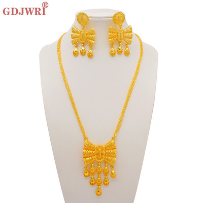 Finom afrikai Dubai arany színű ékszerek nőknek lányoknak menyasszonyi bojt virág medál nyaklánc fülbevaló ékszer szett parti ajándék