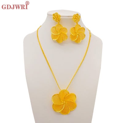 Finom afrikai Dubai arany színű ékszerek nőknek lányoknak menyasszonyi bojt virág medál nyaklánc fülbevaló ékszer szett parti ajándék