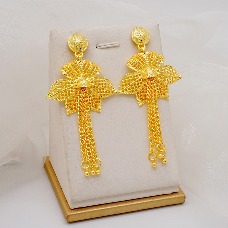 Finom afrikai Dubai arany színű ékszerek nőknek lányoknak menyasszonyi bojt virág medál nyaklánc fülbevaló ékszer szett parti ajándék