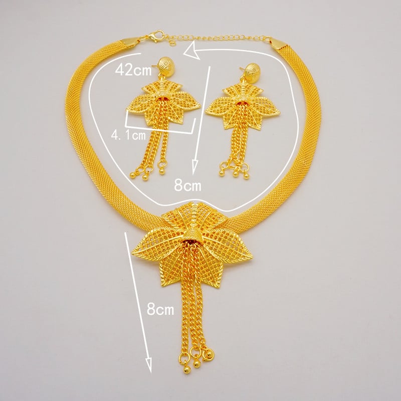 Finom afrikai Dubai arany színű ékszerek nőknek lányoknak menyasszonyi bojt virág medál nyaklánc fülbevaló ékszer szett parti ajándék