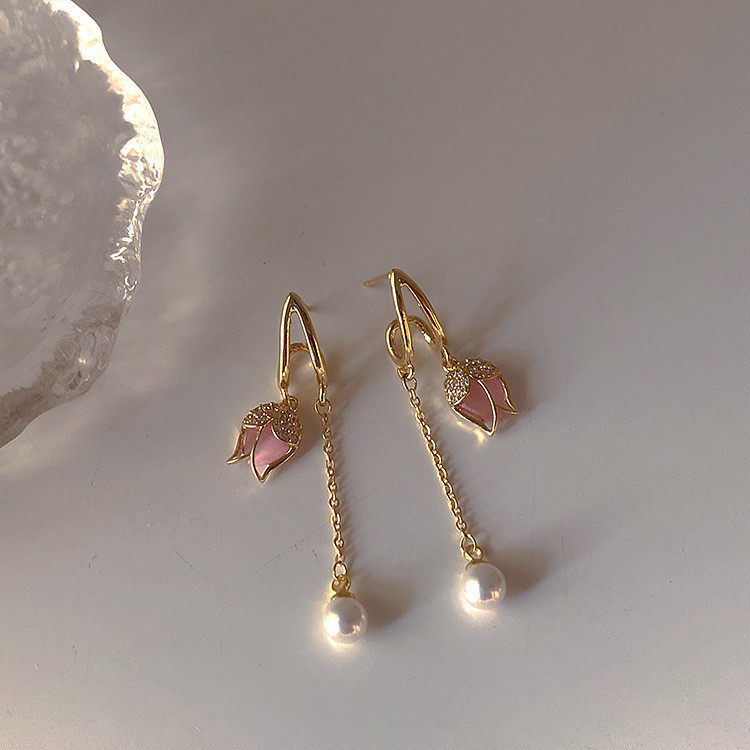 2022, nou sosire, coreeană, retro, simplu, opal, cercei cu lalele, pentru femei, modă, flori roz, culoare aurie, bijuterii din metal, cadouri