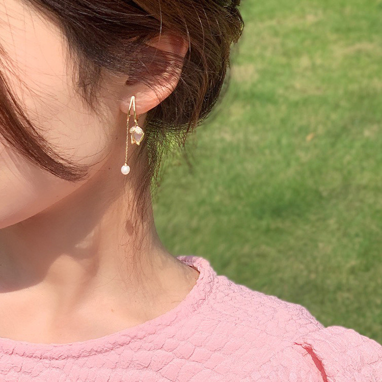 2022, nou sosire, coreeană, retro, simplu, opal, cercei cu lalele, pentru femei, modă, flori roz, culoare aurie, bijuterii din metal, cadouri