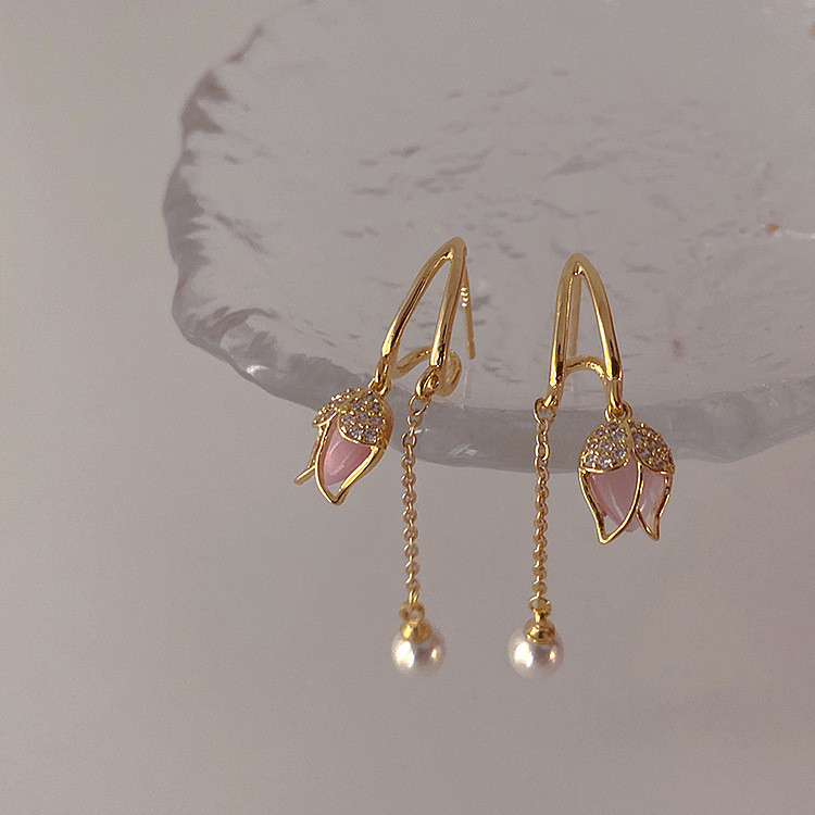 2022, nou sosire, coreeană, retro, simplu, opal, cercei cu lalele, pentru femei, modă, flori roz, culoare aurie, bijuterii din metal, cadouri