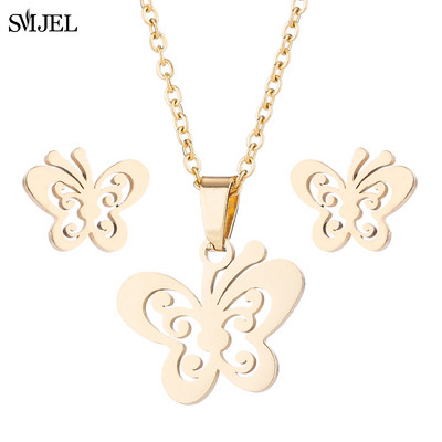 Drăguț colier fluture din oțel inoxidabil Seturi de bijuterii pentru femei Bijoux Animal Fluturi Pandantive Colieri Cercei Laba Cadou pentru copii