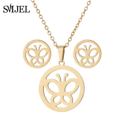 Drăguț colier fluture din oțel inoxidabil Seturi de bijuterii pentru femei Bijoux Animal Fluturi Pandantive Colieri Cercei Laba Cadou pentru copii