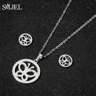 Drăguț colier fluture din oțel inoxidabil Seturi de bijuterii pentru femei Bijoux Animal Fluturi Pandantive Colieri Cercei Laba Cadou pentru copii