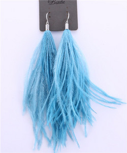 Badu világos toll fülbevaló egyszerűség női hosszú strucc toll szőr 9 szín lógó fülbevaló ékszer Vintage divat karácsony