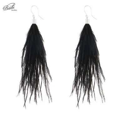 Badu világos toll fülbevaló egyszerűség női hosszú strucc toll szőr 9 szín lógó fülbevaló ékszer Vintage divat karácsony