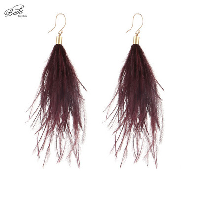 Badu világos toll fülbevaló egyszerűség női hosszú strucc toll szőr 9 szín lógó fülbevaló ékszer Vintage divat karácsony