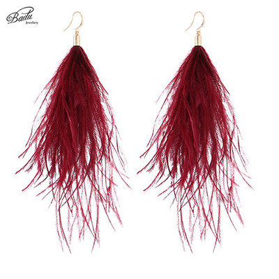 Badu világos toll fülbevaló egyszerűség női hosszú strucc toll szőr 9 szín lógó fülbevaló ékszer Vintage divat karácsony