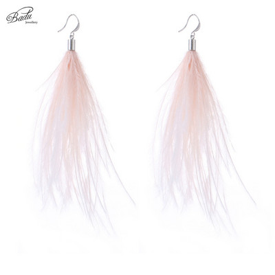 Badu világos toll fülbevaló egyszerűség női hosszú strucc toll szőr 9 szín lógó fülbevaló ékszer Vintage divat karácsony
