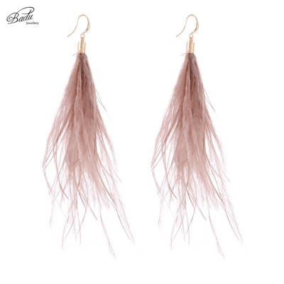Badu világos toll fülbevaló egyszerűség női hosszú strucc toll szőr 9 szín lógó fülbevaló ékszer Vintage divat karácsony