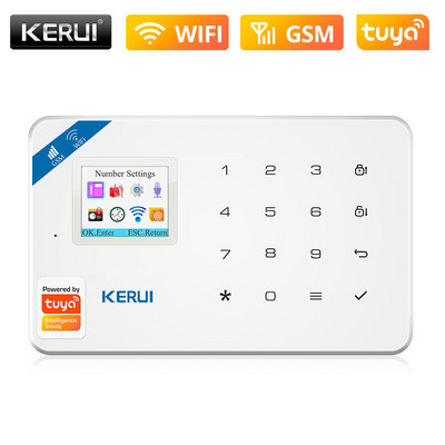 KERU WiFi GSM mājas drošības signalizācijas sistēma Smart Tuya App Control 1,7 collu krāsains ekrāns Saules bezvadu sirēnas infrasarkanā detektora komplekts
