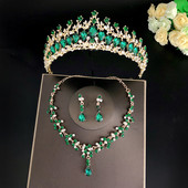 Seturi de bijuterii de mireasă de cristal baroc de culoare aurului verde pentru femei, diademe cu strasuri, coroane, cercei, colier, set de bijuterii de nuntă Dubai