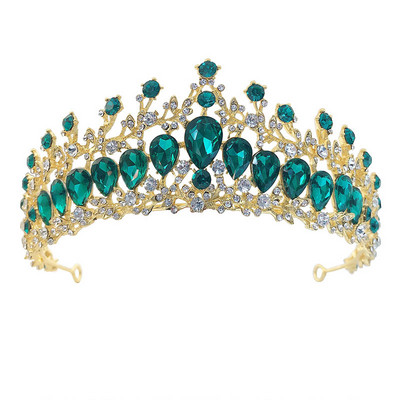 Seturi de bijuterii de mireasă de cristal baroc de culoare aurului verde pentru femei, diademe cu strasuri, coroane, cercei, colier, set de bijuterii de nuntă Dubai