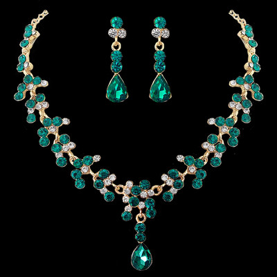 Seturi de bijuterii de mireasă de cristal baroc de culoare aurului verde pentru femei, diademe cu strasuri, coroane, cercei, colier, set de bijuterii de nuntă Dubai