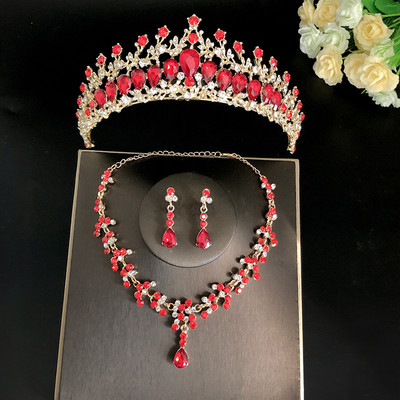 Seturi de bijuterii de mireasă de cristal baroc de culoare aurului verde pentru femei, diademe cu strasuri, coroane, cercei, colier, set de bijuterii de nuntă Dubai