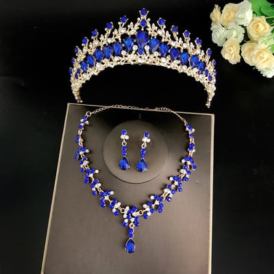 Seturi de bijuterii de mireasă de cristal baroc de culoare aurului verde pentru femei, diademe cu strasuri, coroane, cercei, colier, set de bijuterii de nuntă Dubai