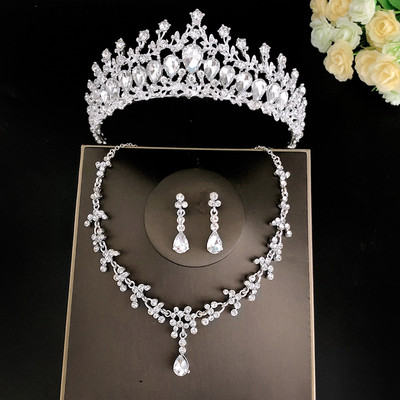 Seturi de bijuterii de mireasă de cristal baroc de culoare aurului verde pentru femei, diademe cu strasuri, coroane, cercei, colier, set de bijuterii de nuntă Dubai