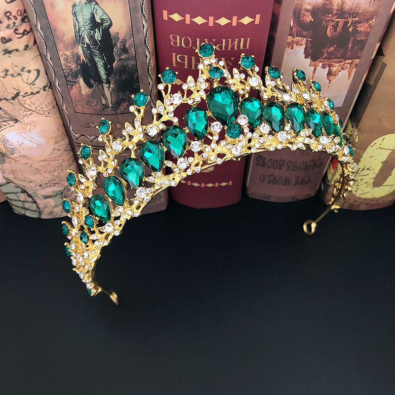 Seturi de bijuterii de mireasă de cristal baroc de culoare aurului verde pentru femei, diademe cu strasuri, coroane, cercei, colier, set de bijuterii de nuntă Dubai