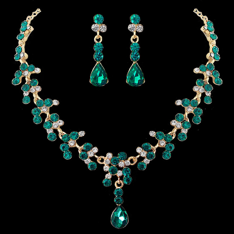 Seturi de bijuterii de mireasă de cristal baroc de culoare aurului verde pentru femei, diademe cu strasuri, coroane, cercei, colier, set de bijuterii de nuntă Dubai