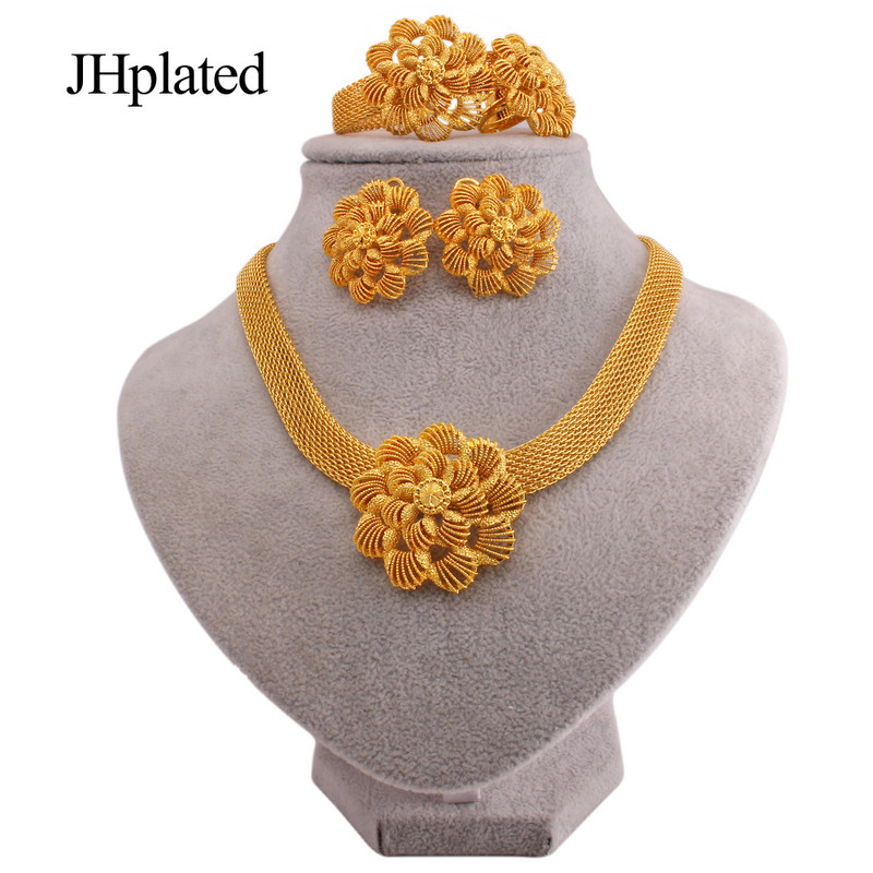 Seturi de bijuterii de mireasa placate cu aur de moda hawaiana, cercei, bratara, inel, cadouri, set de bijuterii de nunta pentru femei